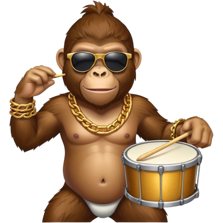 ape with big golden chain on the neck wearing sunglasses plays drum emoji