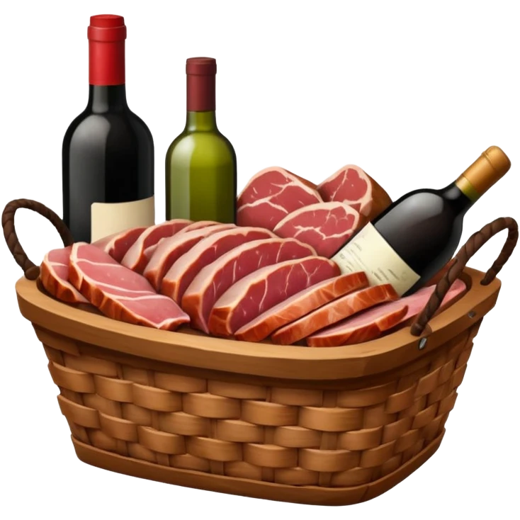 Basket with meat and wine. emoji