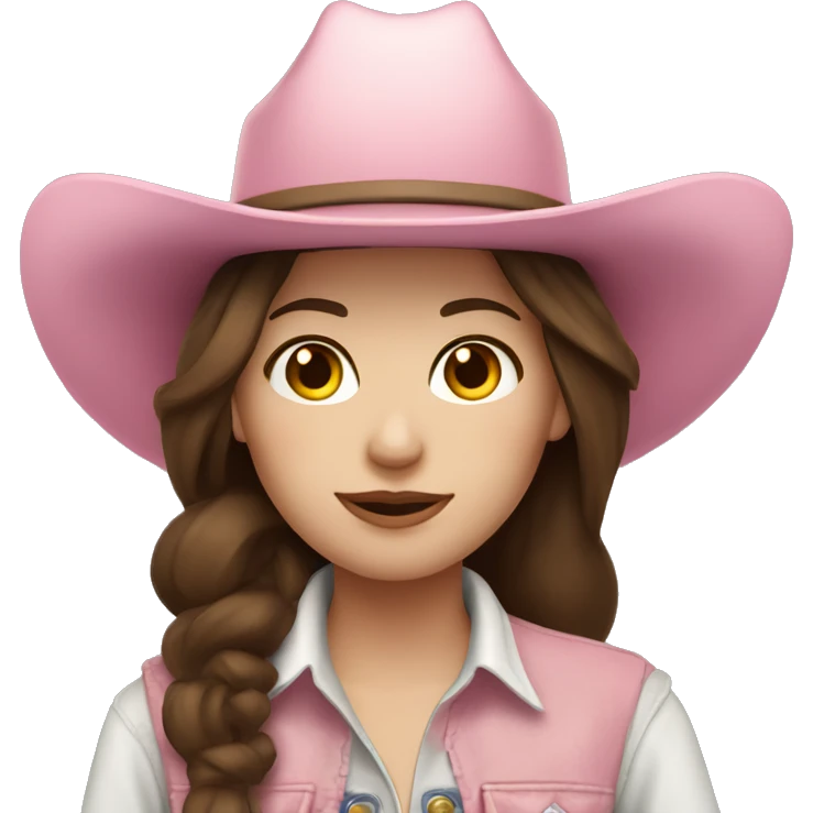cowgirl, brunette hair, pale skin, pink hat emoji