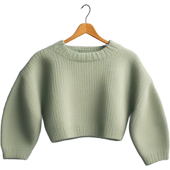 Sage and White cropped oversize wool sweater, isolated emoji