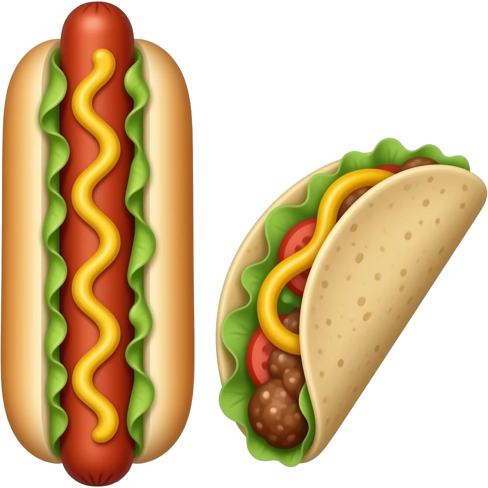Hot dog without bun next to  a taco emoji