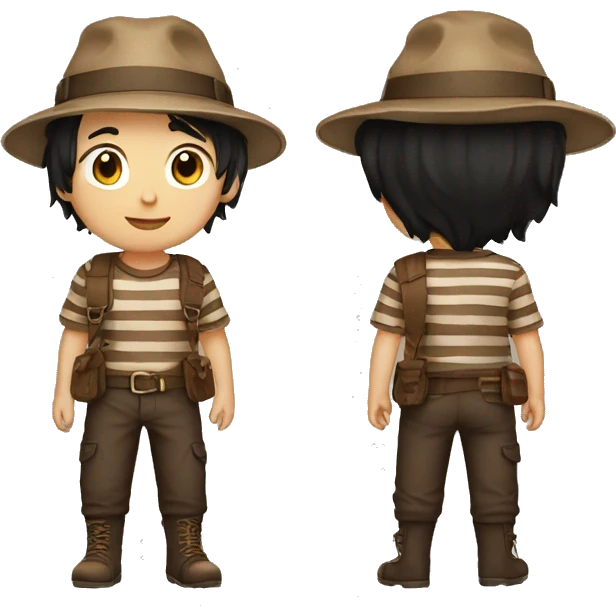 Black Haired Boy Brown Striped Shirt Adventurer's Hat emoji