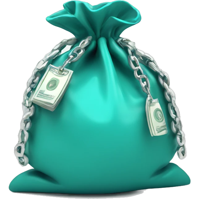money bag with silver detail turquoise  emoji