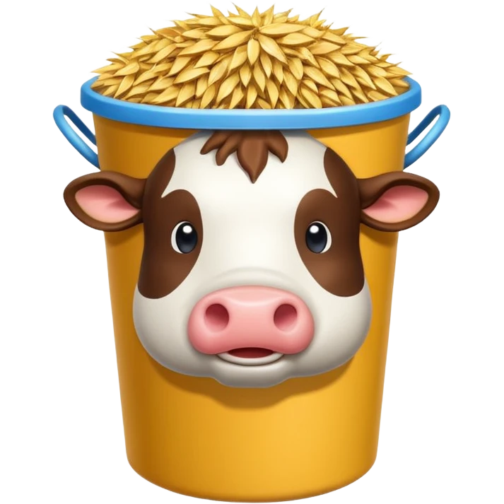 cow feed bucket object icon, bucket full of hay and grains, farm style, 3D cartoon, mobile game icon style, centered, clean background, no text, no watermark
 emoji