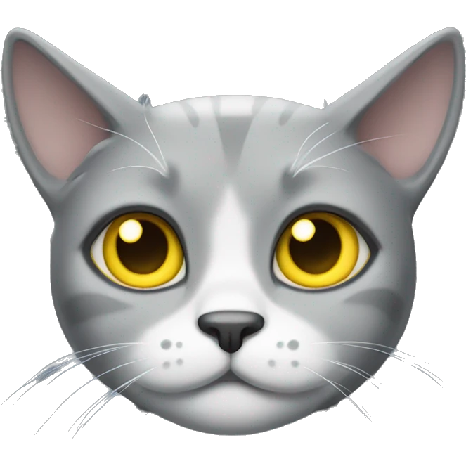 A grey cat with yellow eyes, white spots and drooping ears emoji