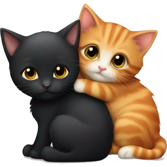 Black kitten and ginger kitten hugging eachother cutely emoji