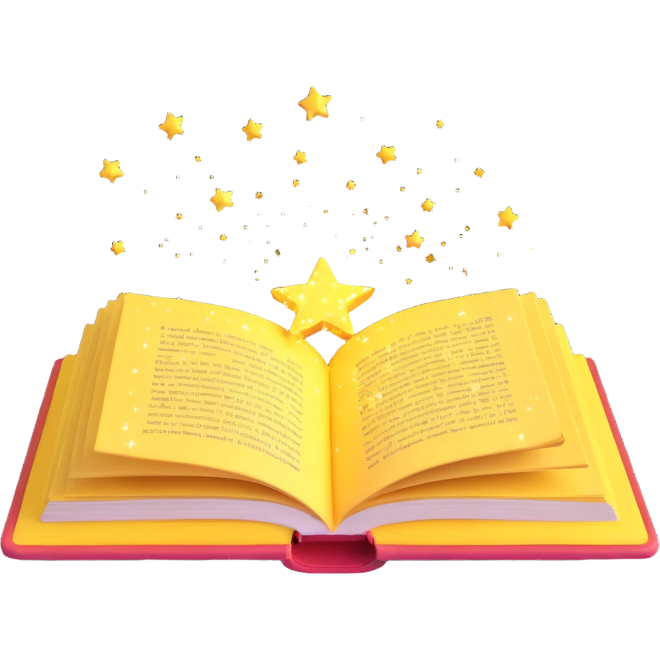an open yellow book with sparkles and magical effects, representing knowledge emoji