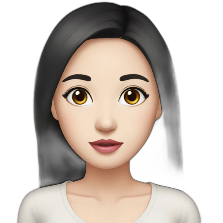 Beautiful woman,Black hair,long hair,White skin,oval face,big eyes,Blackeyes,Pink lips,Chinese emoji