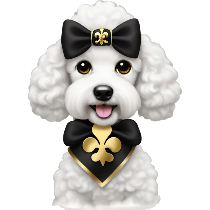 Black and gold bow with gold fleur de lis icon on white poodle emoji