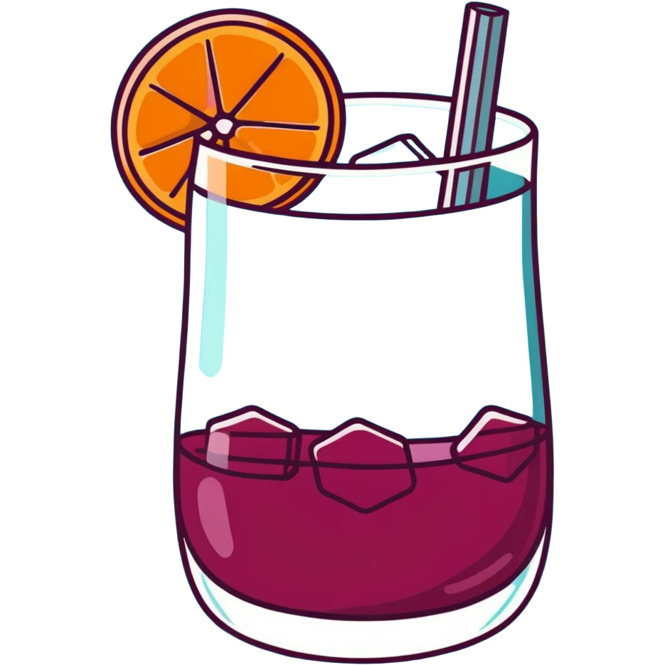 traditional sangria drink filled with ice cubes, red wine, orange and apple slices, very icy and cold emoji