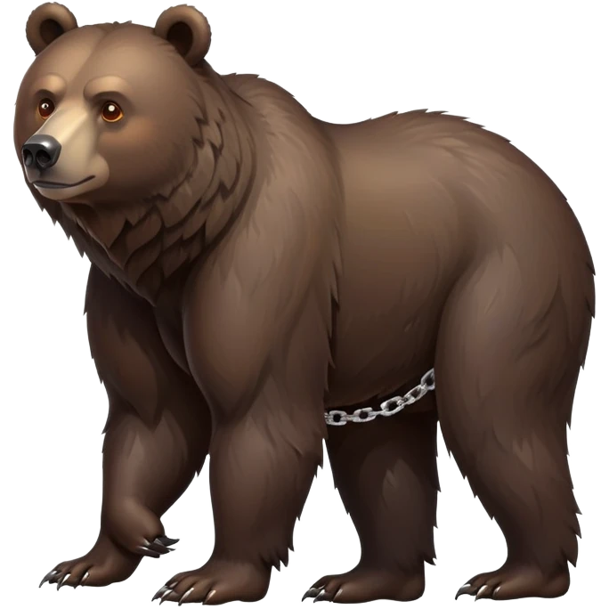 Full-body dark brown bear on all four legs looking slightly forward, complete view from head to tail, very realistic fur, ice chain necklace emoji