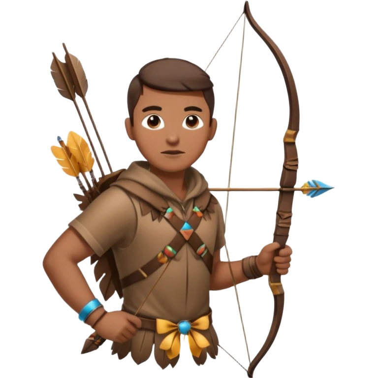 The classic hunter image with a bow and arrow on his back, dressed in brown with some animal made decorations emoji