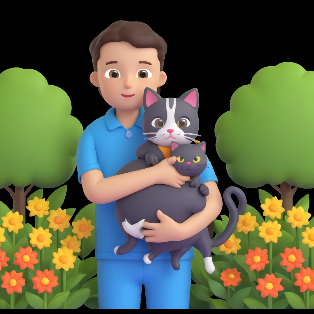 boy and cat pet in garden background emoji