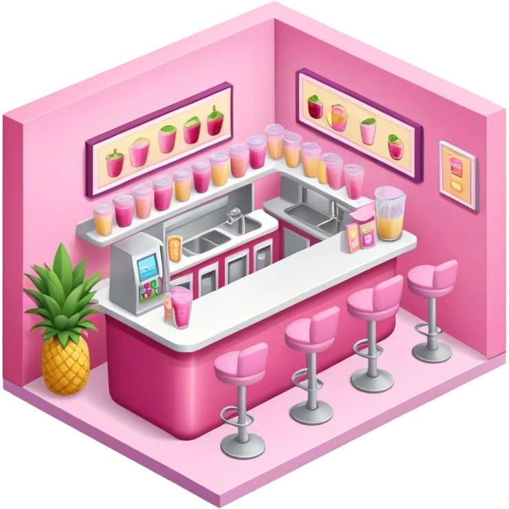 Pink aesthetic smoothie bar, isometric  emoji