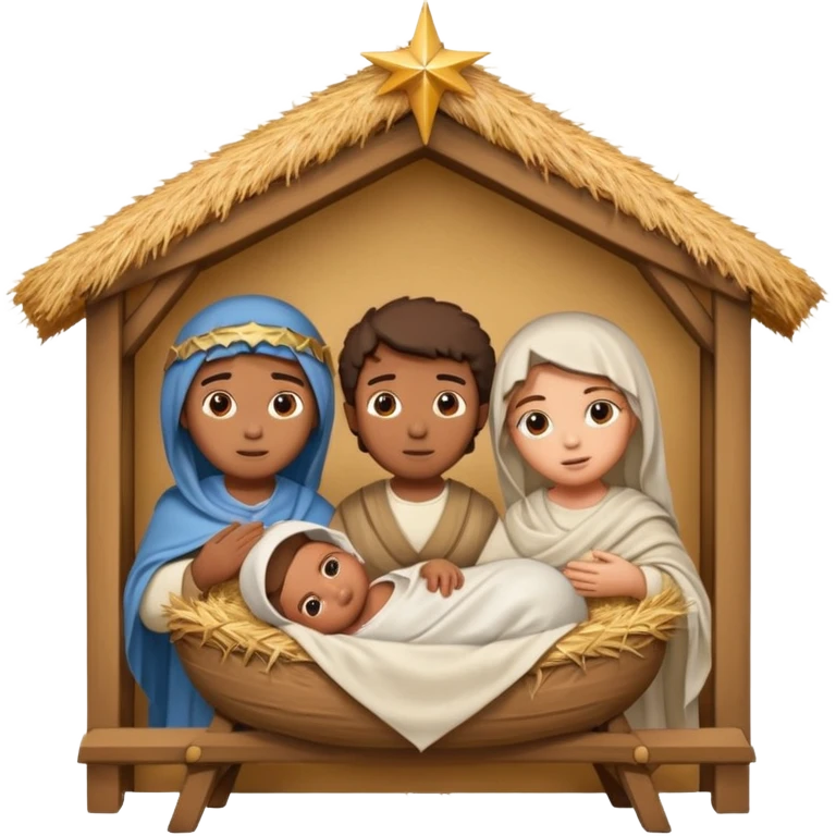 nativity scene in a manger with humans with Mediterranean skin color emoji
