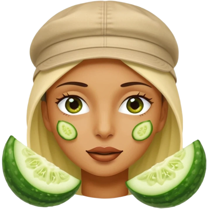 mulher de touca na cabeça e pepino nos olhos emoji