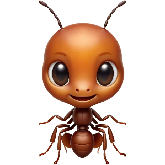 Cinematic Cute Ant Portrait Emoji, Head tilted playfully and inquisitively, featuring a minuscule, charming body with a delicately textured exoskeleton and round, sparkling eyes brimming with curious mischief, Simplified yet irresistibly adorable features, highly detailed, glowing with a warm, inviting earthy glow, high shine, affectionate and lively, stylized with a touch of whimsical industrious charm, soft glowing outline, capturing the essence of a mischievous ant that seems as if it could scurry out of the screen into your arms! emoji