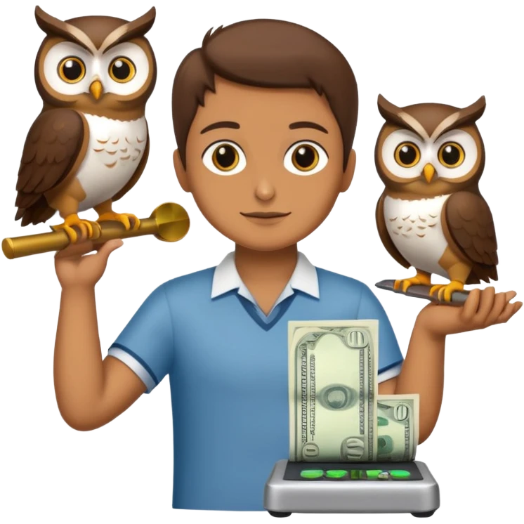 holding money and scale with two mascot owl emoji