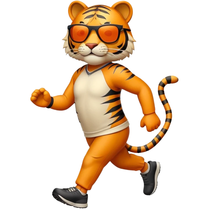 energetic anthropomorphised tiger in sports clothes, wearing dark sunglasses, walking upright emoji