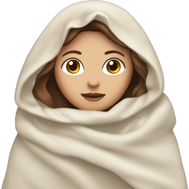 Woman with white skin and brown hair covered with a blanket emoji