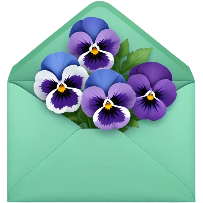 aesthetic blue colour pansies placed in green  a aesthetic envelope  emoji