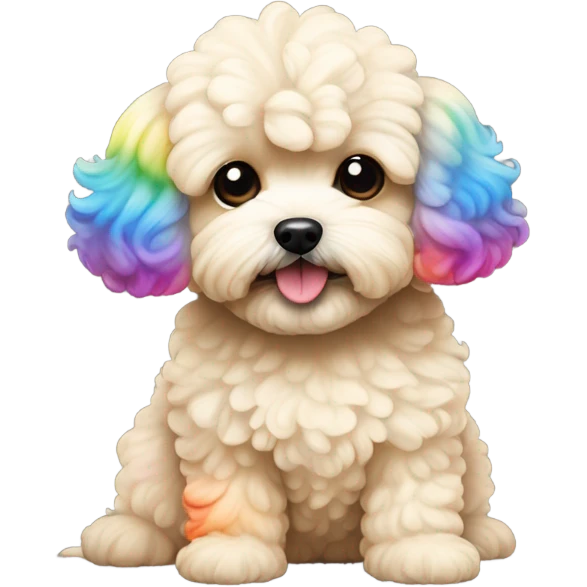 Cream colored maltipoo with rainbow tail emoji