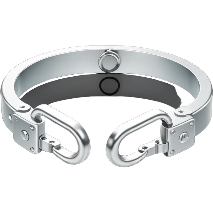 Minimalistic metallic handcuffs emoji, black and white, reflective metal, simple flat vector design, futuristic minimal style emoji