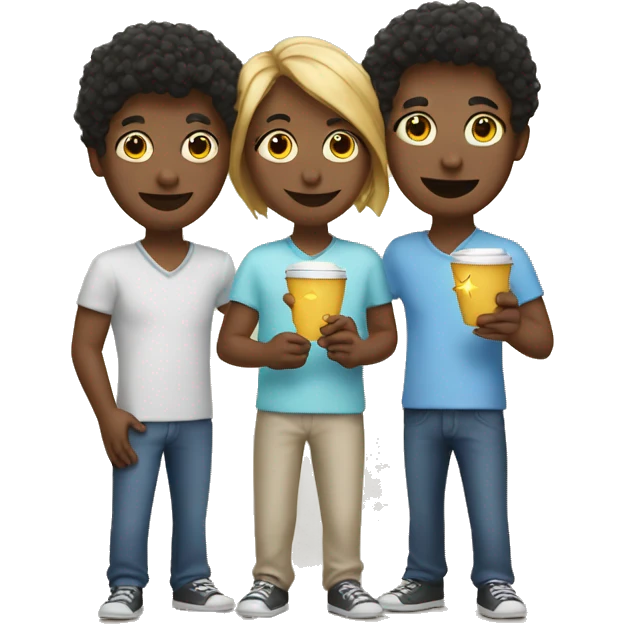 Three friends holding a cup containing diamonds emoji