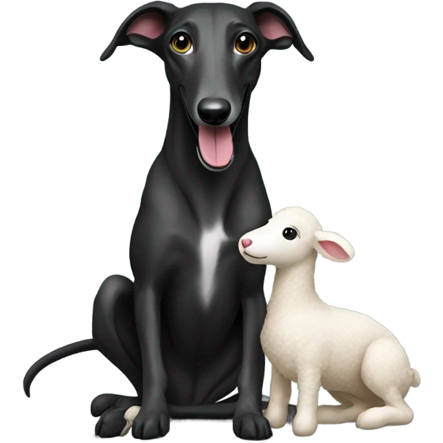Black greyhound with lamb toy emoji