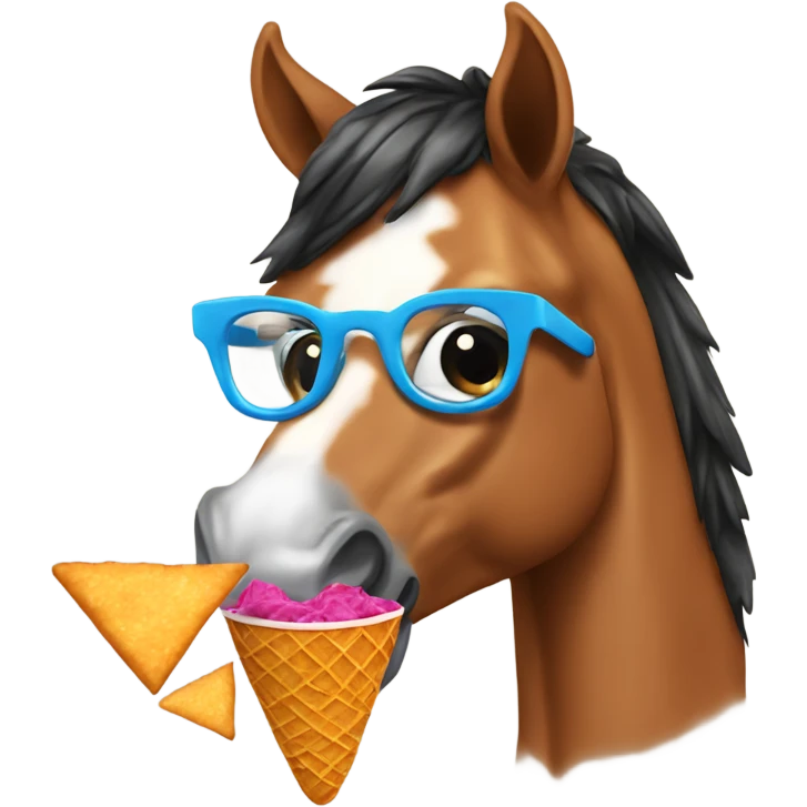 a horse eating doritos and ice cream with glasses emoji