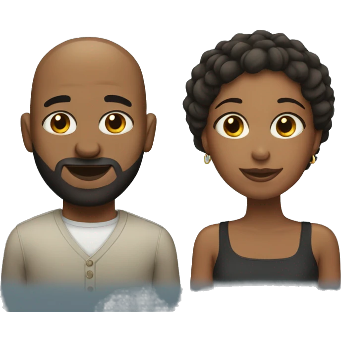 Black couple, male has no hair but facial hair emoji
