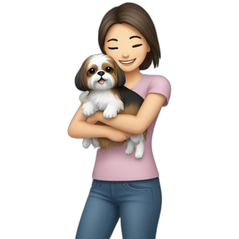 girl carrying happy Shih Tzu emoji