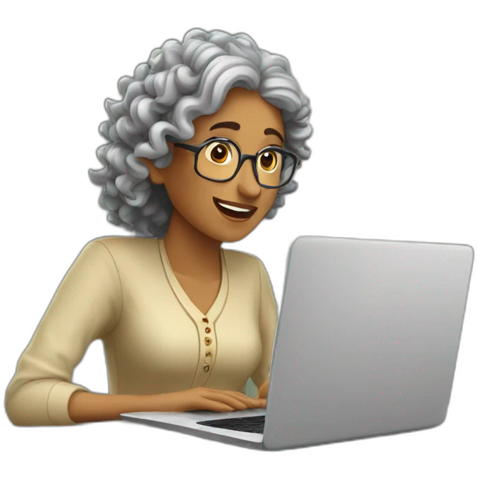 A curly indian lady learning about mortgages on a laptop emoji