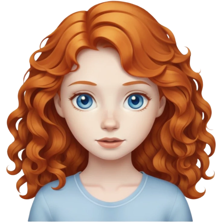 Create a wavy haired ginger girl with blue eyes and pale skin emoji