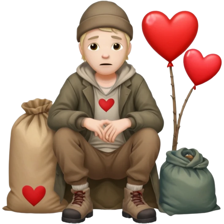 Homeless man with Valentine’s Day decor smelly and ugly  white emoji