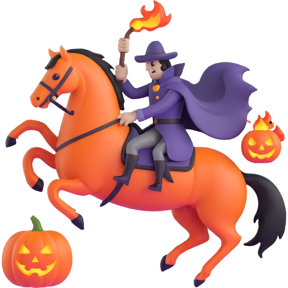 headless horseman holding a flaming pumpkin, dramatic pose emoji