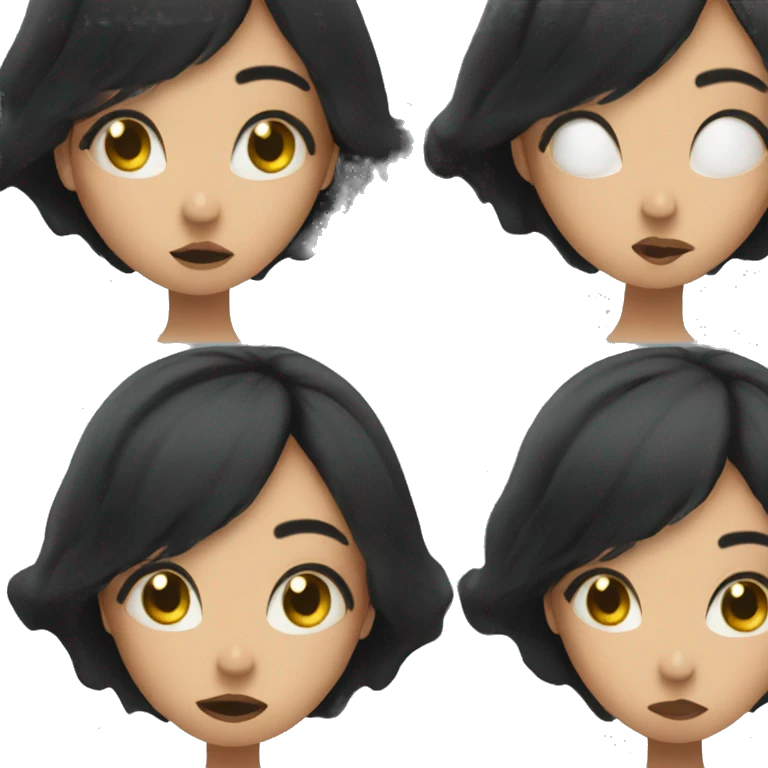 Girl with black hair side eying while smoke comes out of her mouth  emoji