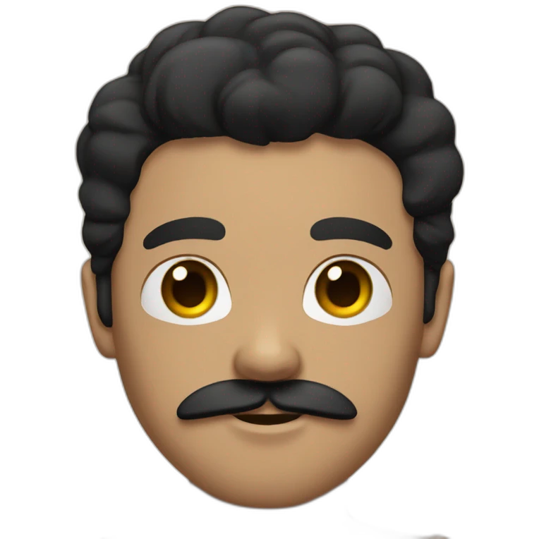 man with mustache, beard, muscles with black hair and black eyes emoji