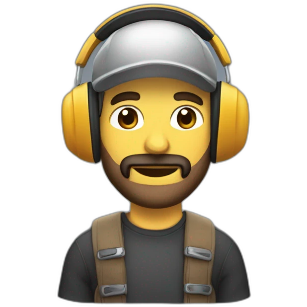 Chico con barba y cascos de música, comiendo agucatd emoji