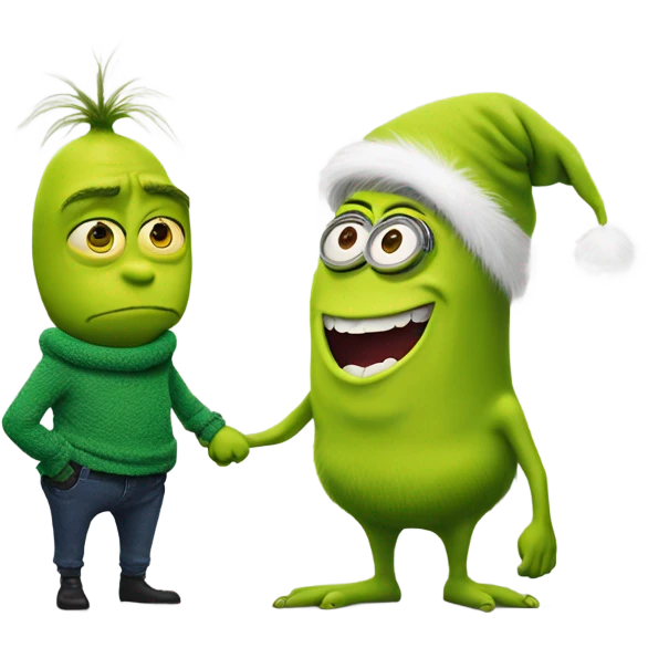 the grinch and a minion holding hands emoji