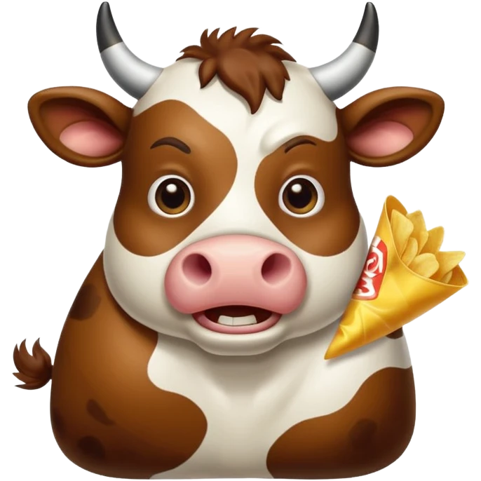 Angry cow eating chips emoji