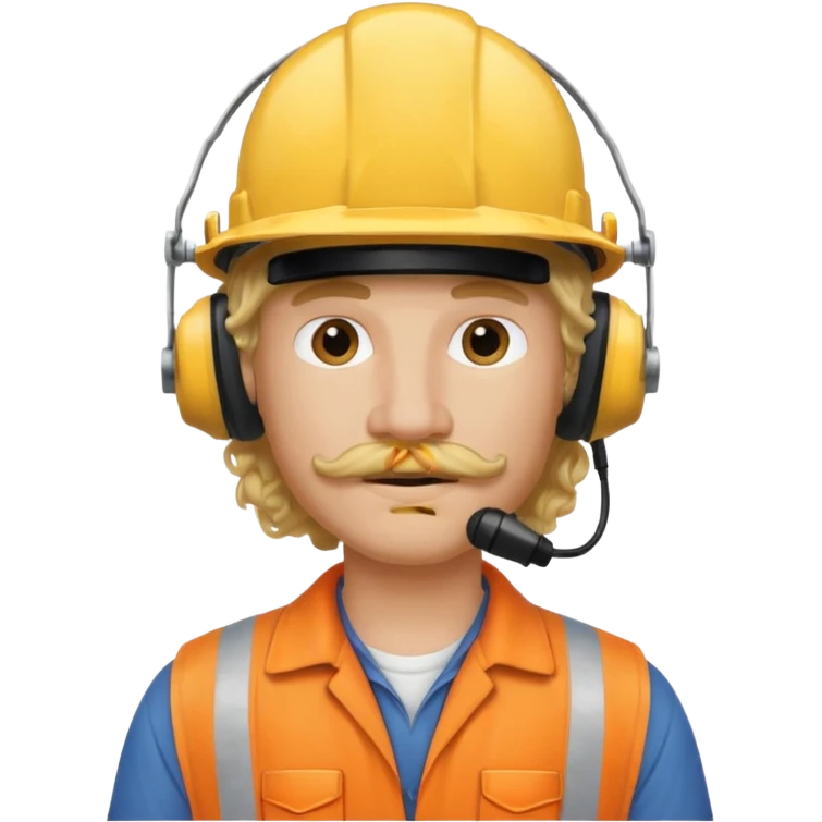 construction worker with blond long curly hair and protective headphones and mustache emoji