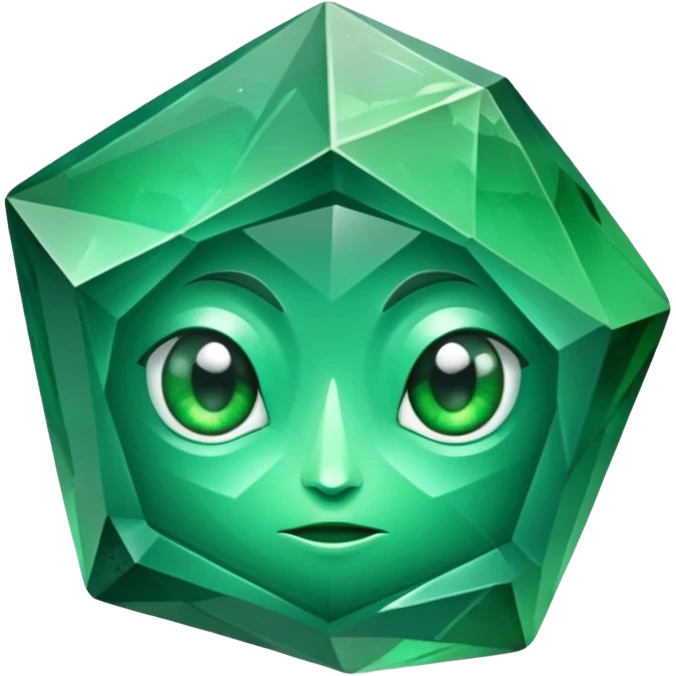 very sharp green gem mineral , multiple irregular chunks, very shiny with two eyes emoji