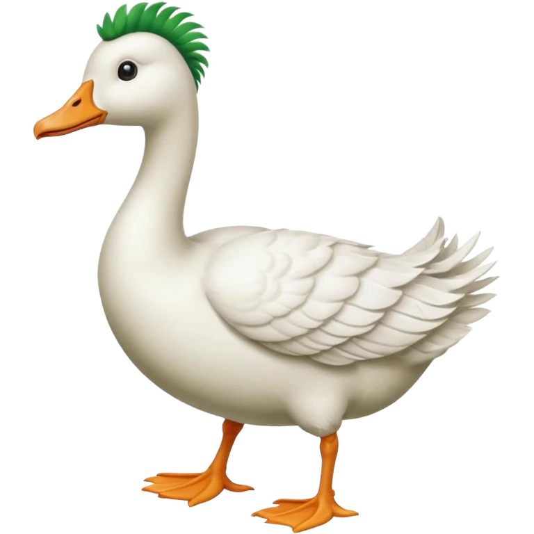 Make me an emoji of a goose that is running towards something. Also make it white. Make it have a very long neck like geese do.

Can you make the goose wear green suspenders emoji