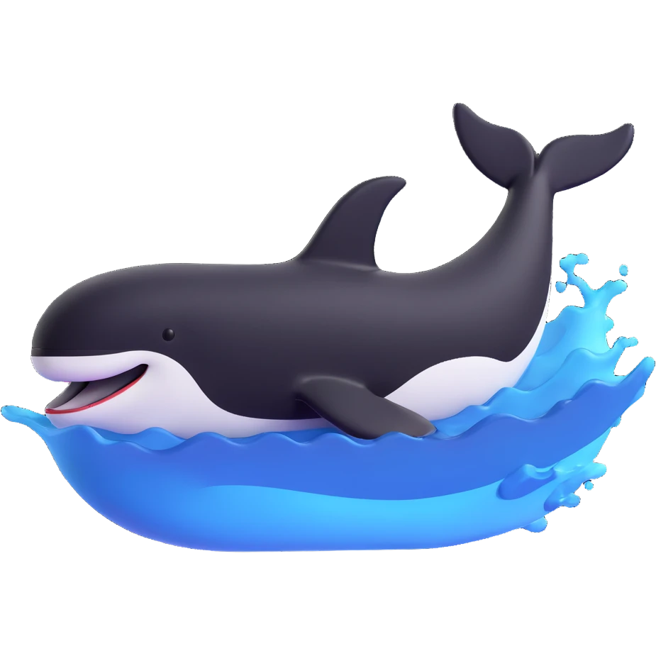 orca swimming with black and white Nike sneakers visible, energetic, simple background emoji