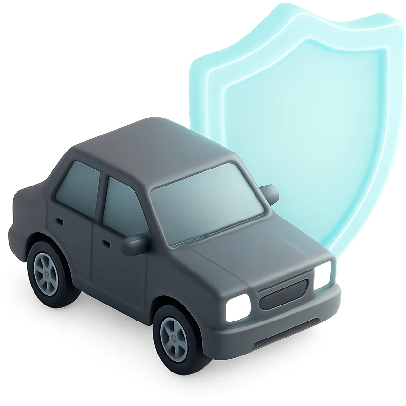 A vehicale with a shield in light neon blue emoji