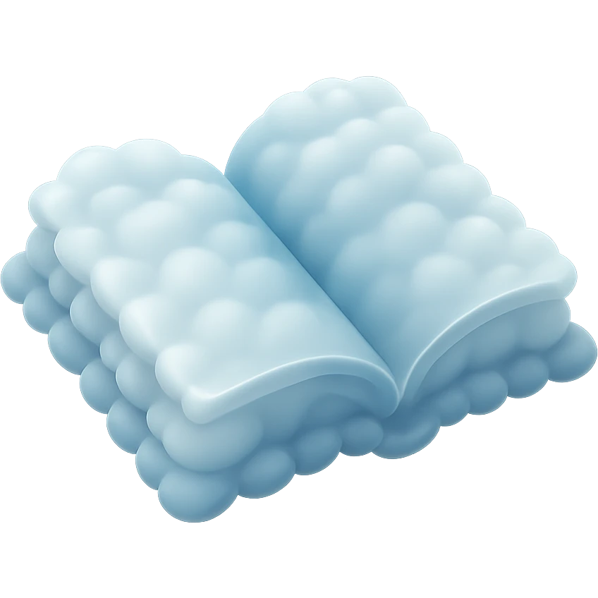 thick open book made entirely of small, very bright white fluffy convex clouds, matte glass style emoji