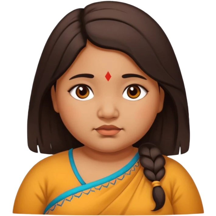 A north eastern brown (indian ) girl who is chubby but cute and her hair is mid length and her eyes are a little downturned emoji