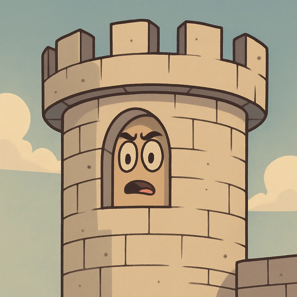 simple castle turret with battlements, cartoon style emoji