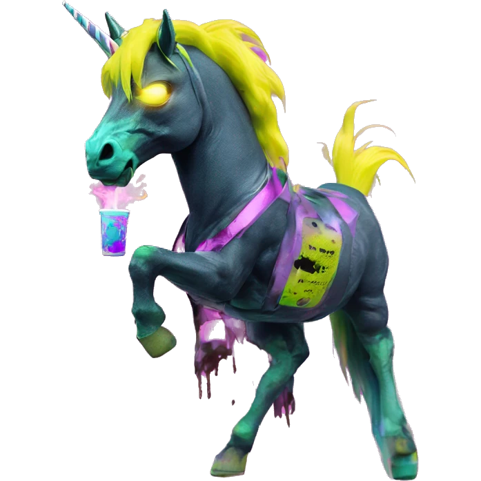 .Zombie_ Vaporwave black holographic oilslick zombie unicorn smoking vaping vape yellow caution tape  emoji